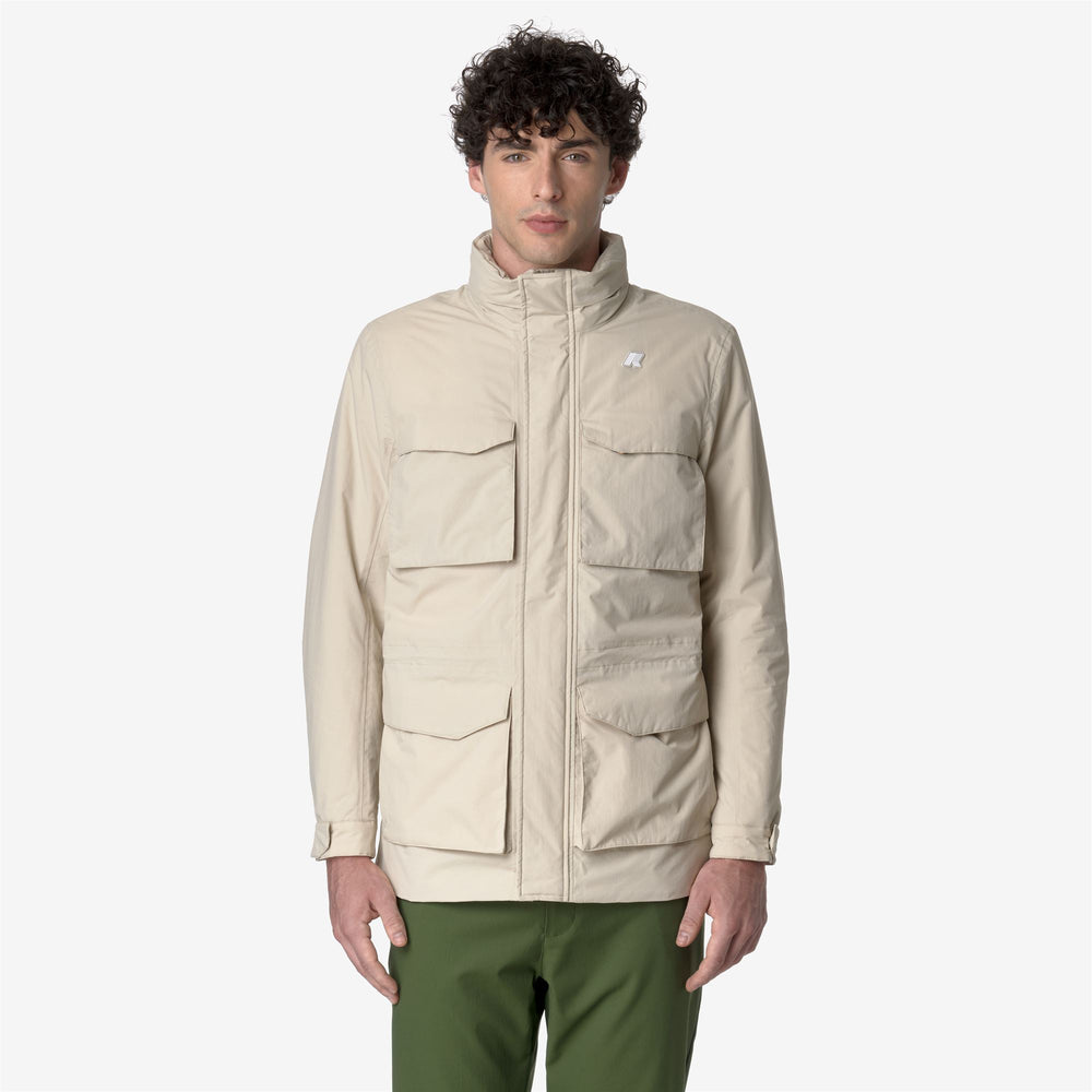 Beige brown Men's Mid-Length Waterproof Jacket with Down Insulation 02