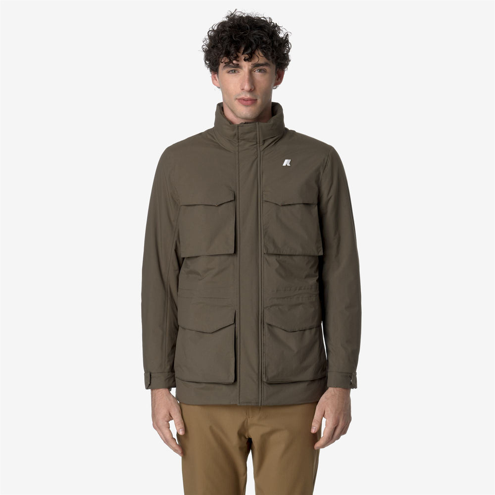 Brown green Men's Mid-Length Waterproof Jacket with Down Insulation 02