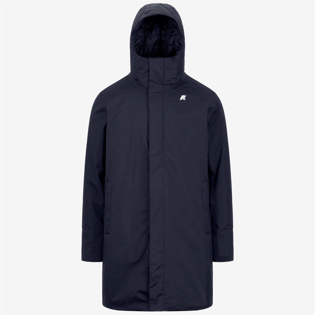 Chaqueta larga azul para hombre hecha con materiales reciclados 01