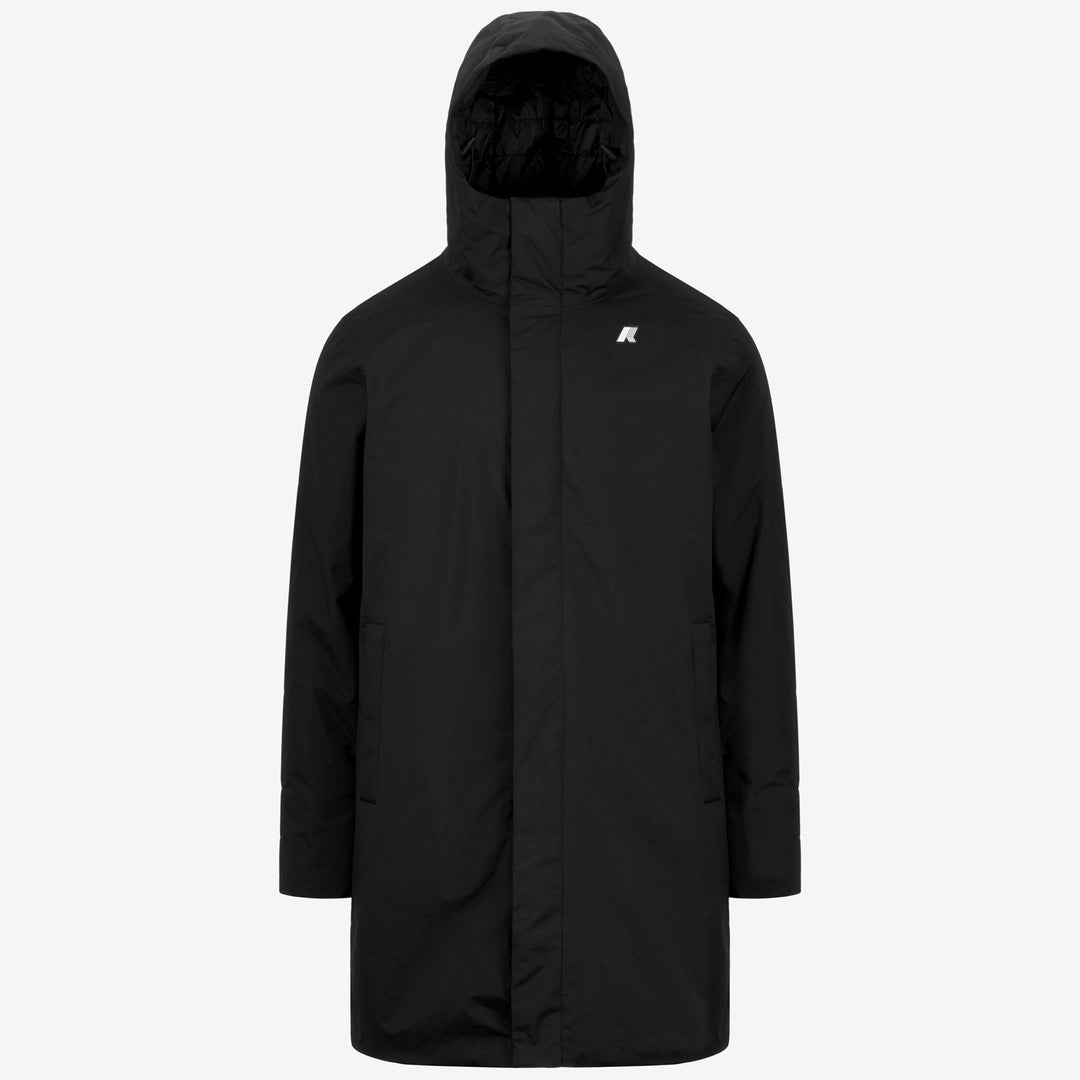 Chaqueta larga negra y gris para hombre hecha con materiales reciclados 01