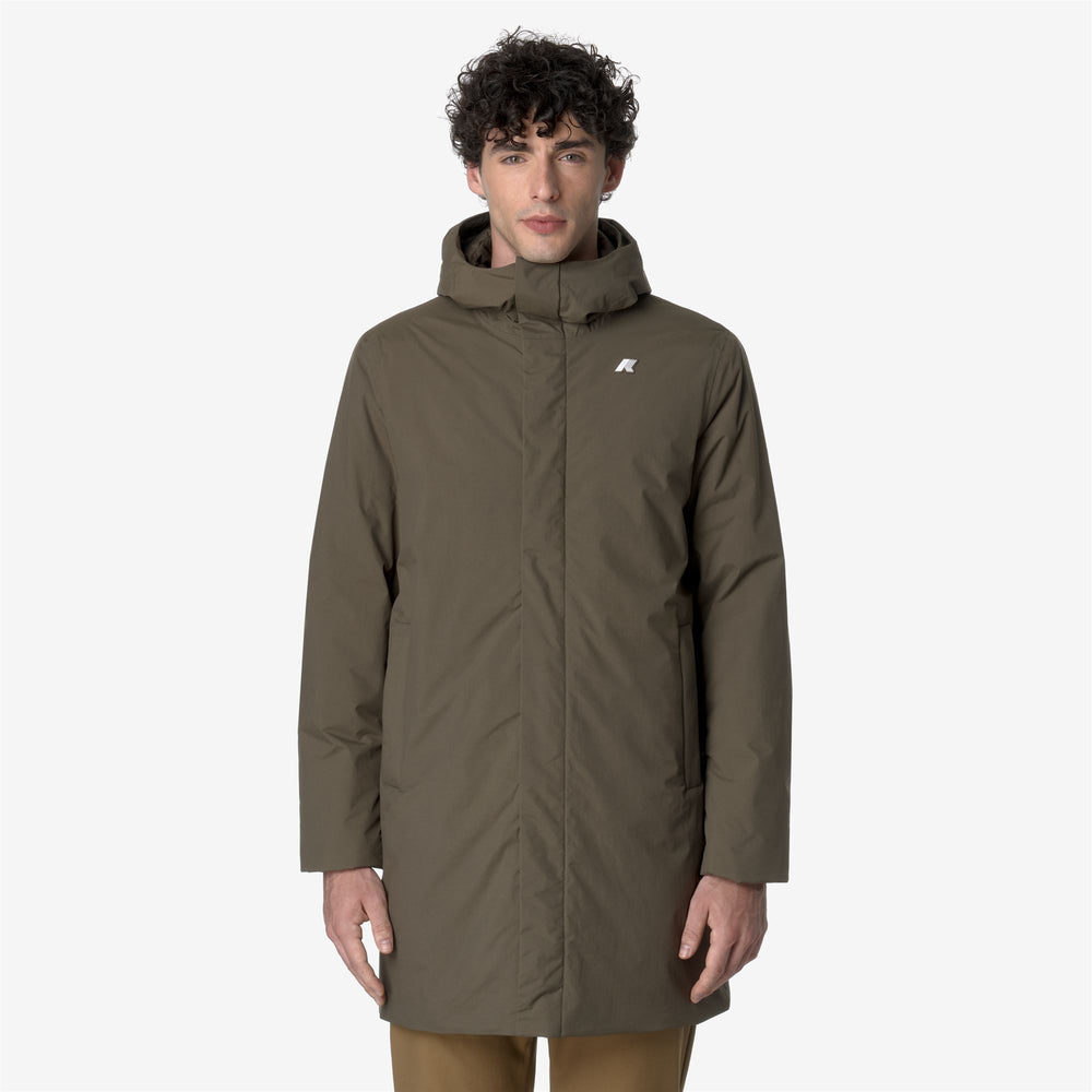 Brown Green Men's Warm Long Jacket with Recycled Materials 02