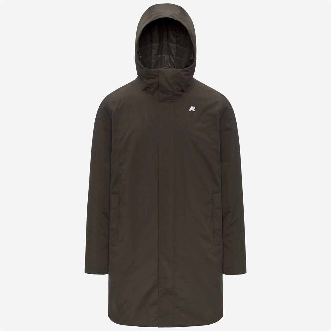 Chaqueta larga y cálida para hombre color oliva negro con materiales reciclados 01