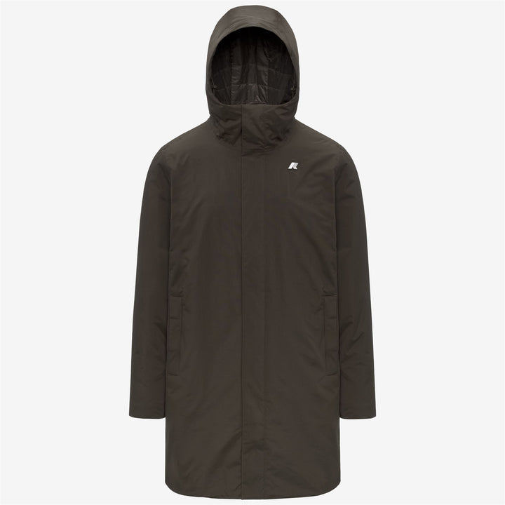 Chaqueta larga y cálida para hombre color oliva negro con materiales reciclados 1