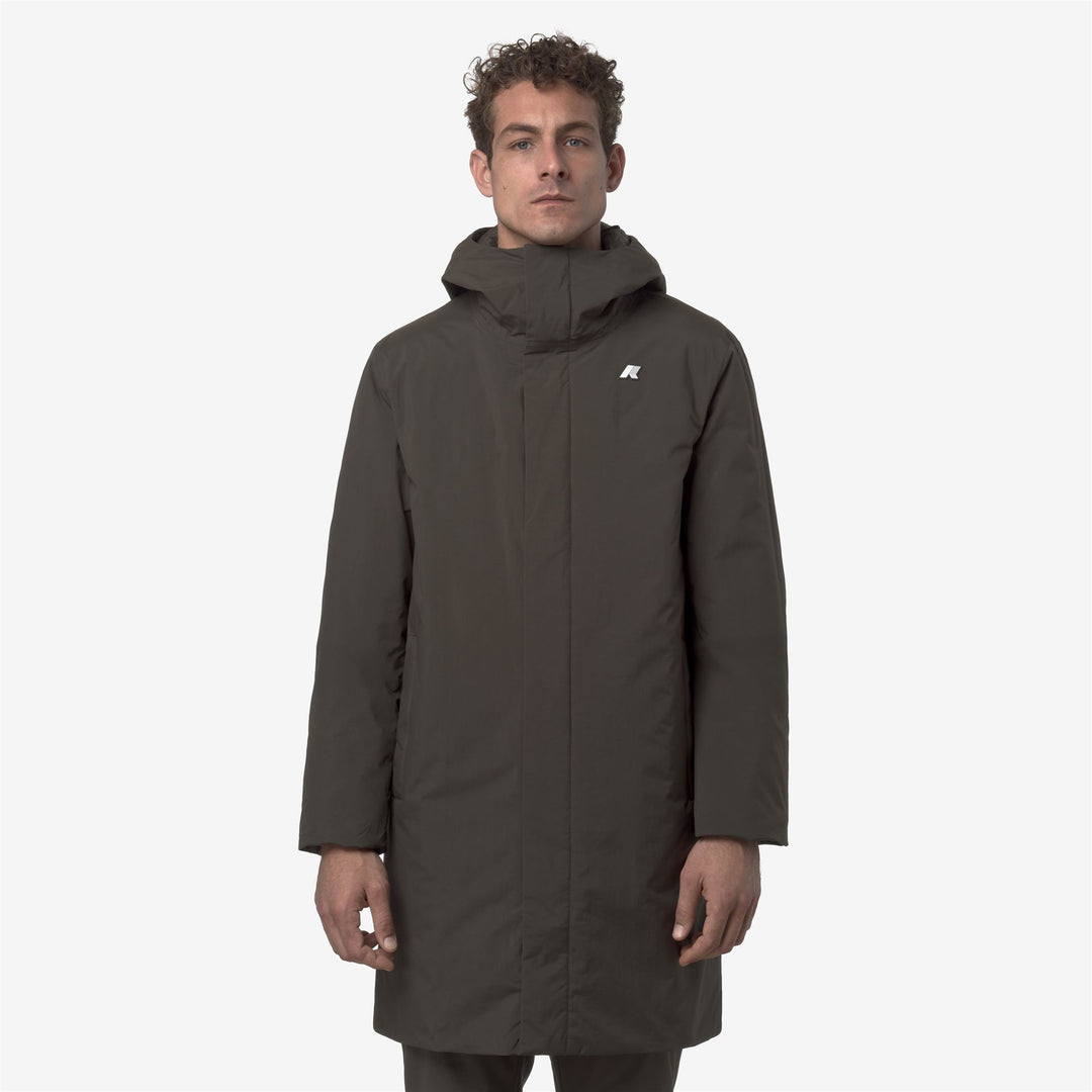 Black olive Men's Long Warm Jacket with Recycled Materials 01