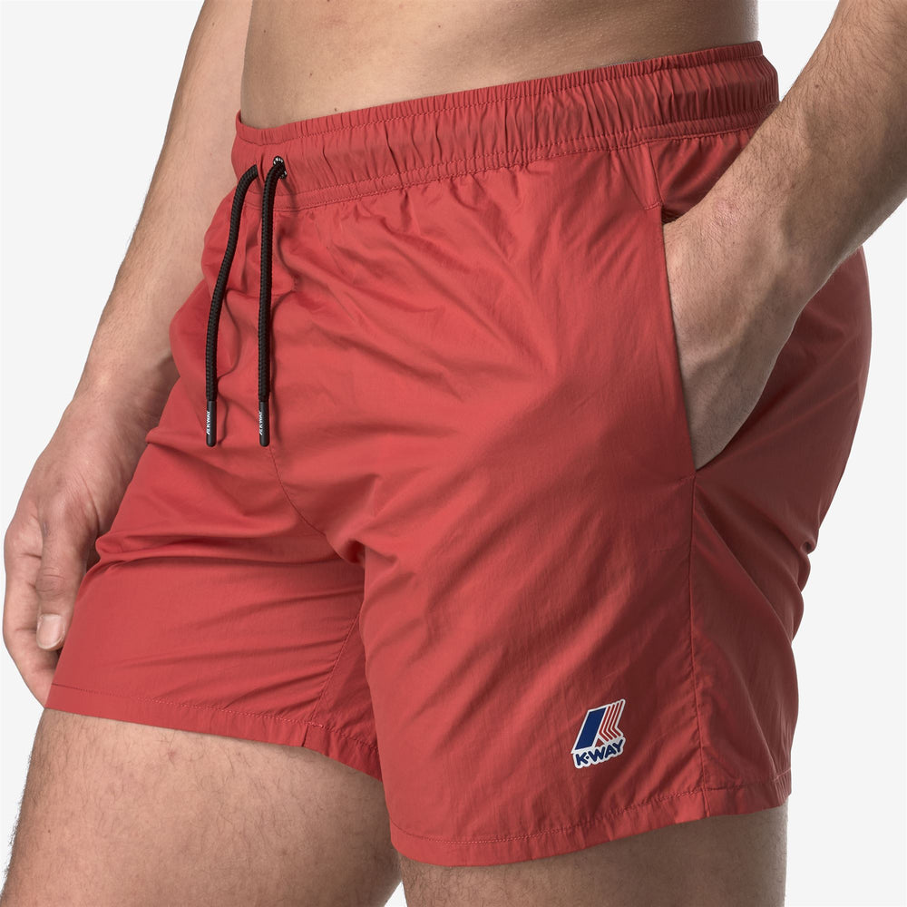 Red Men's Packable Swimming Trunks with Mesh Briefs 02
