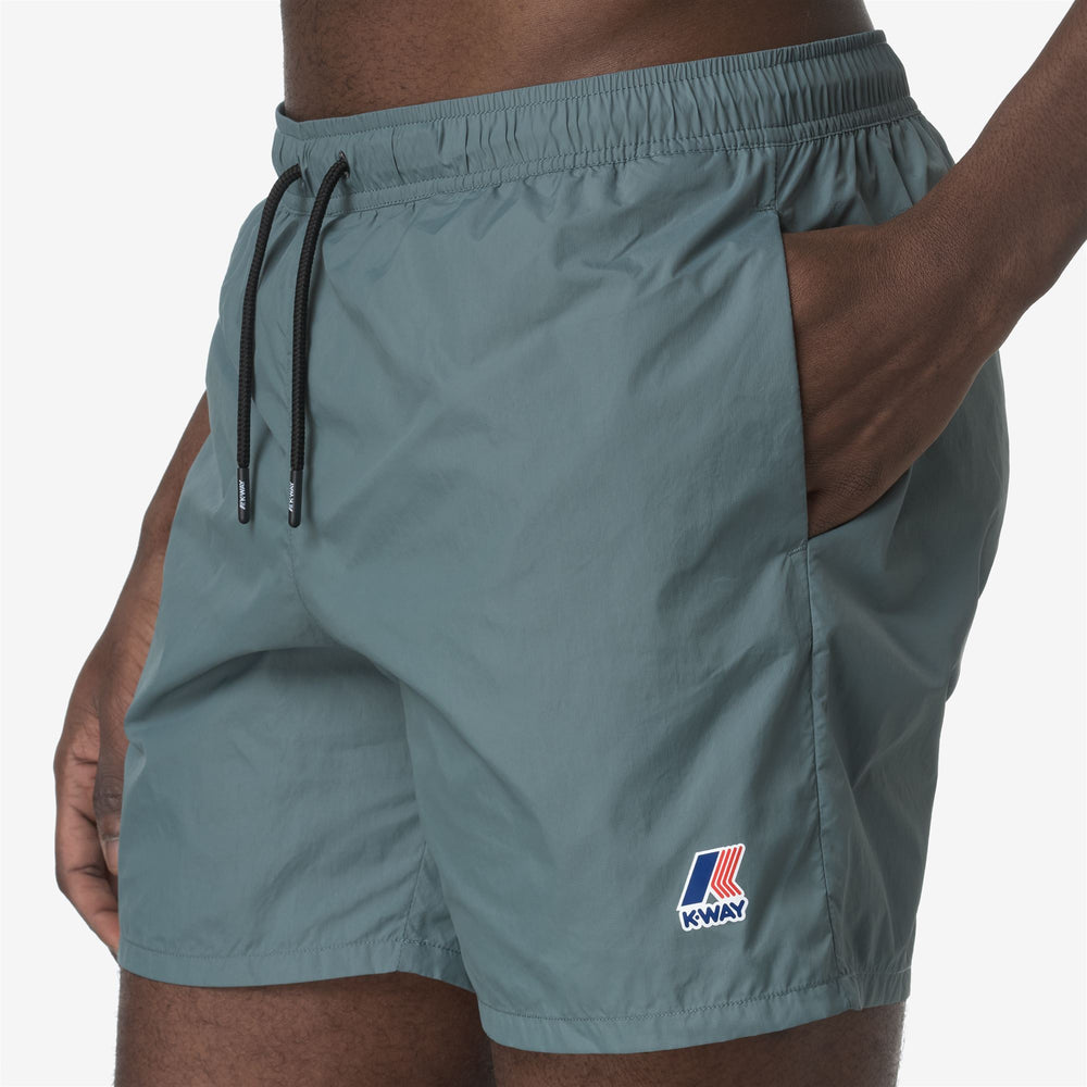 Green Men's Packable Swimming Trunks with Mesh Briefs 02