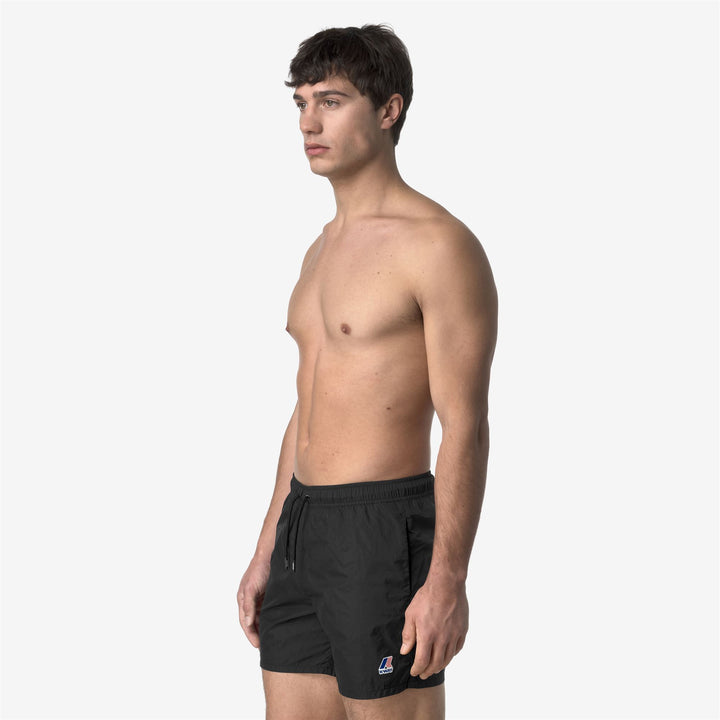 Black Men's Packable Swimming Trunks with Drawstring Waistband 5
