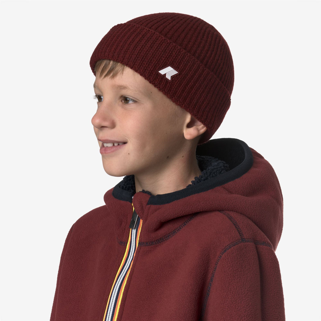 Berretto unisex in lana per bambini, rosso mélange, con risvolto main