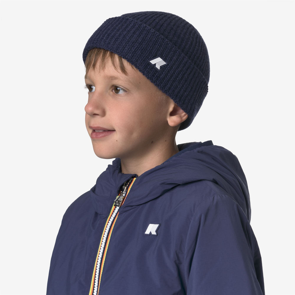 Deep cobalt blue Kid unisex Fisherman’s Rib Wool Beanie Hat 02