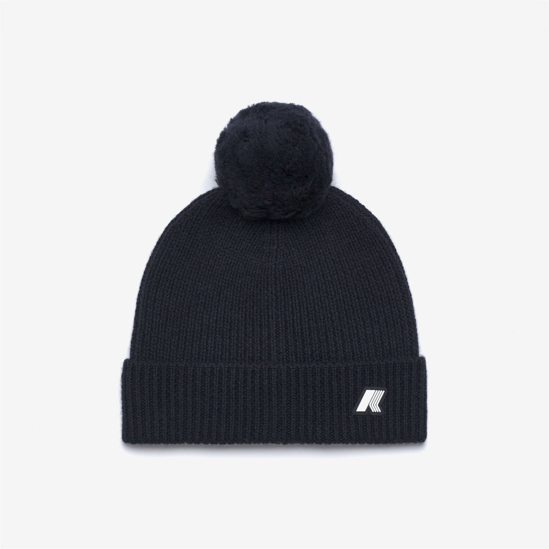 Gorro de invierno de punto para niña azul con pompón y diseño acanalado. 01