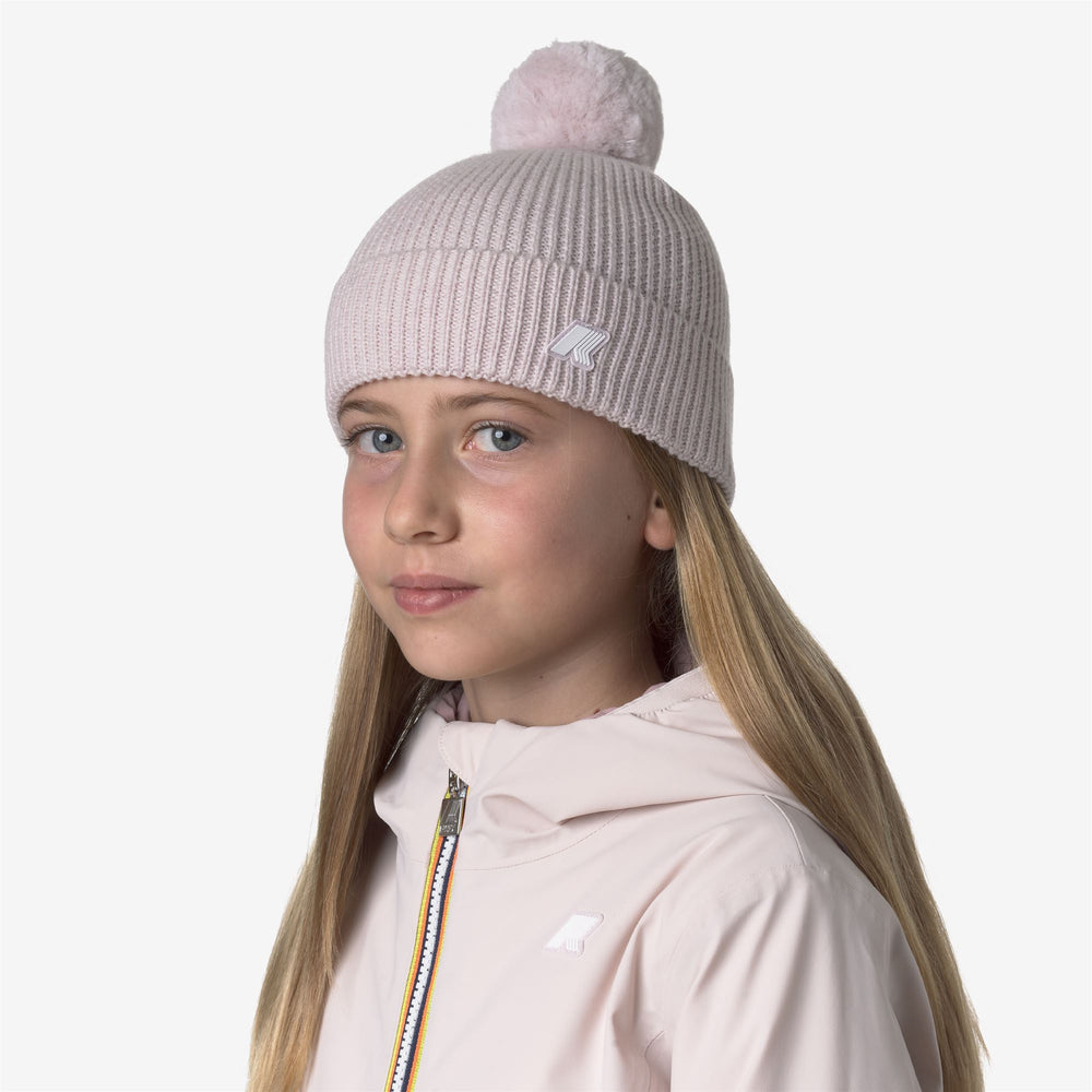 Grey melange Girl's Wool Beanie with Pom-pom 02