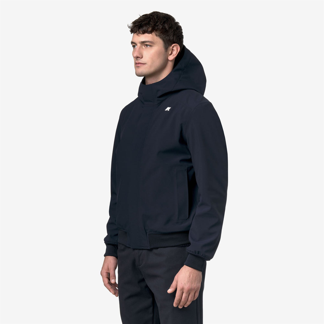 Chaqueta corta informal azul de corte entallado con capucha para hombre main