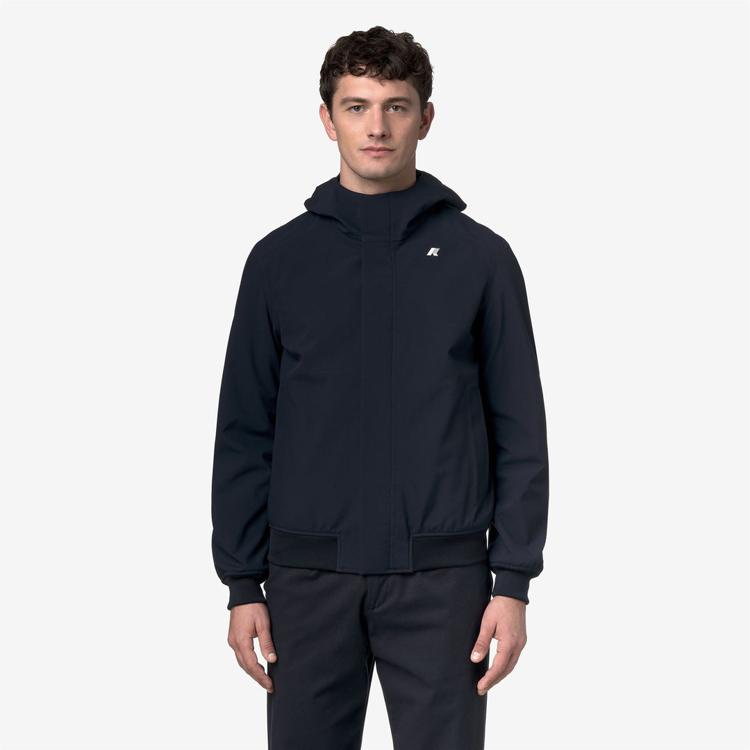 Chaqueta corta informal azul de corte entallado con capucha para hombre main