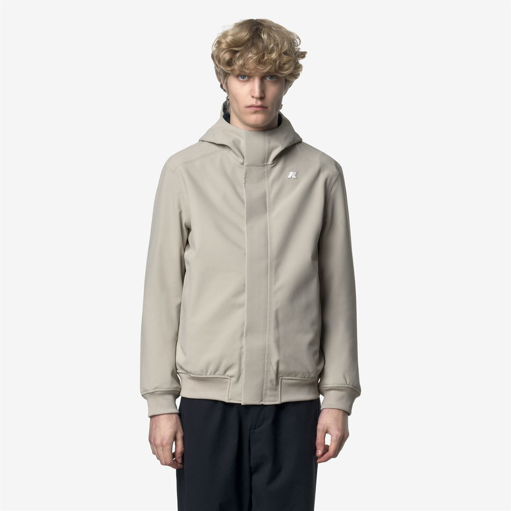 Chaqueta corta casual beige con capucha para hombre 02