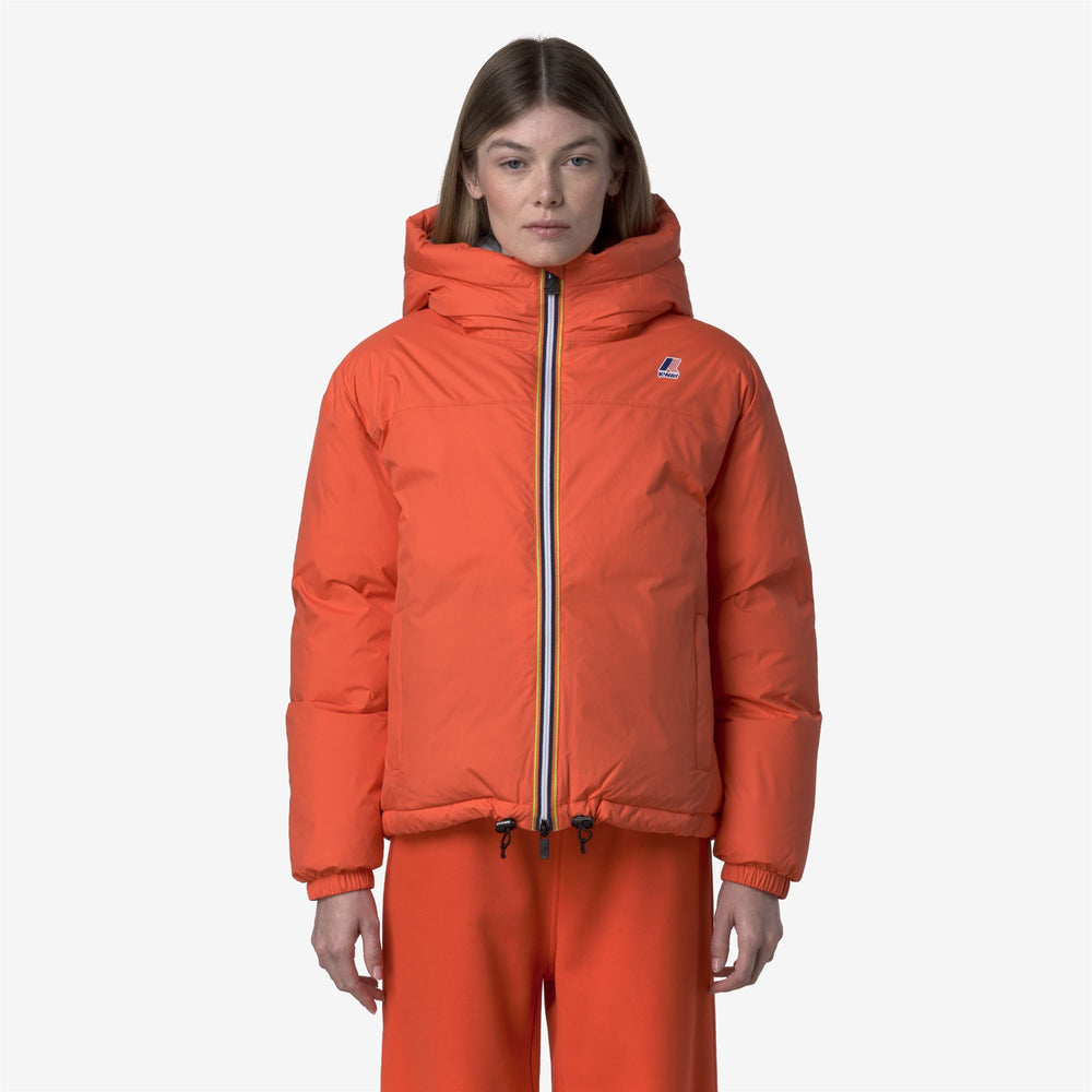 Orange Women's Short Down Jacket with Hood and Pockets 02