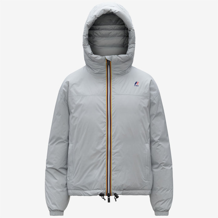 Chaqueta corta de plumón gris para mujer para clima frío 1