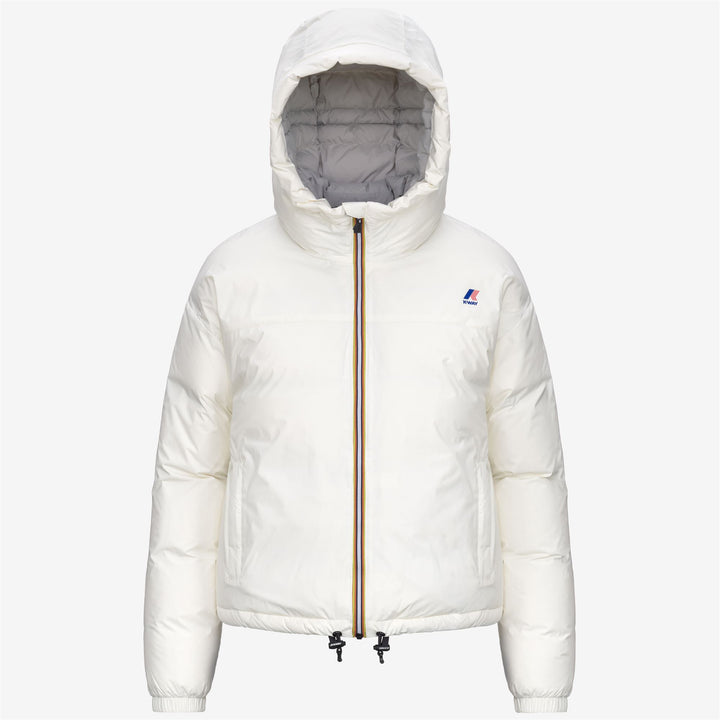 Chaqueta corta de plumón blanca para mujer con capucha y aislamiento cálido 1