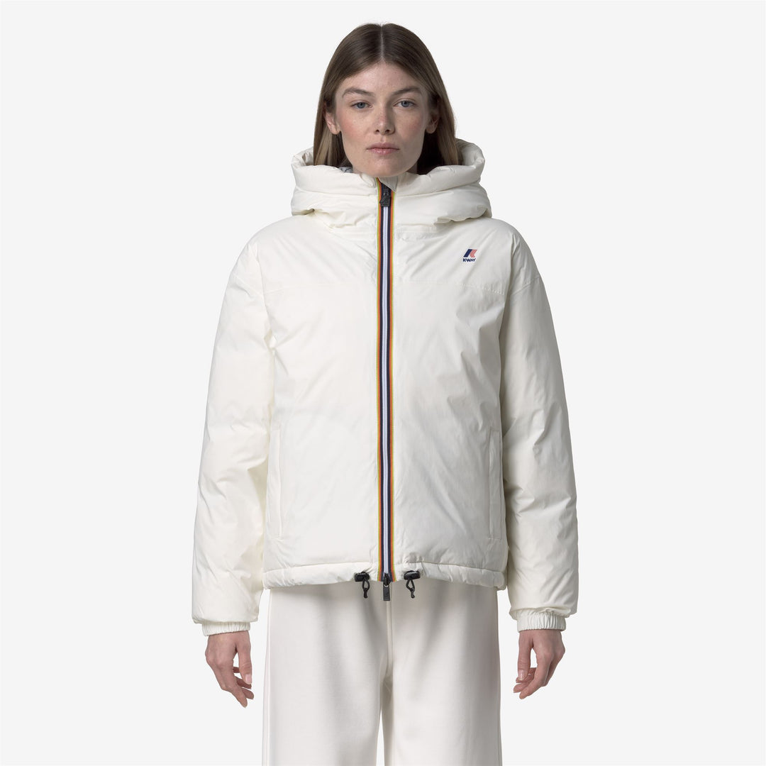 White Women's Short Down Jacket with Hood and Warm Insulation 01
