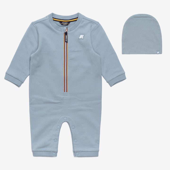 Tuta unisex blu in cotone spazzolato per bambini con cappello 1