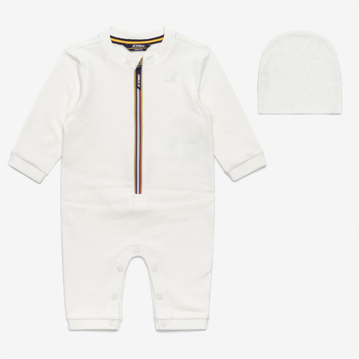 Completo tuta e cappello unisex in cotone bianco per bambini 1