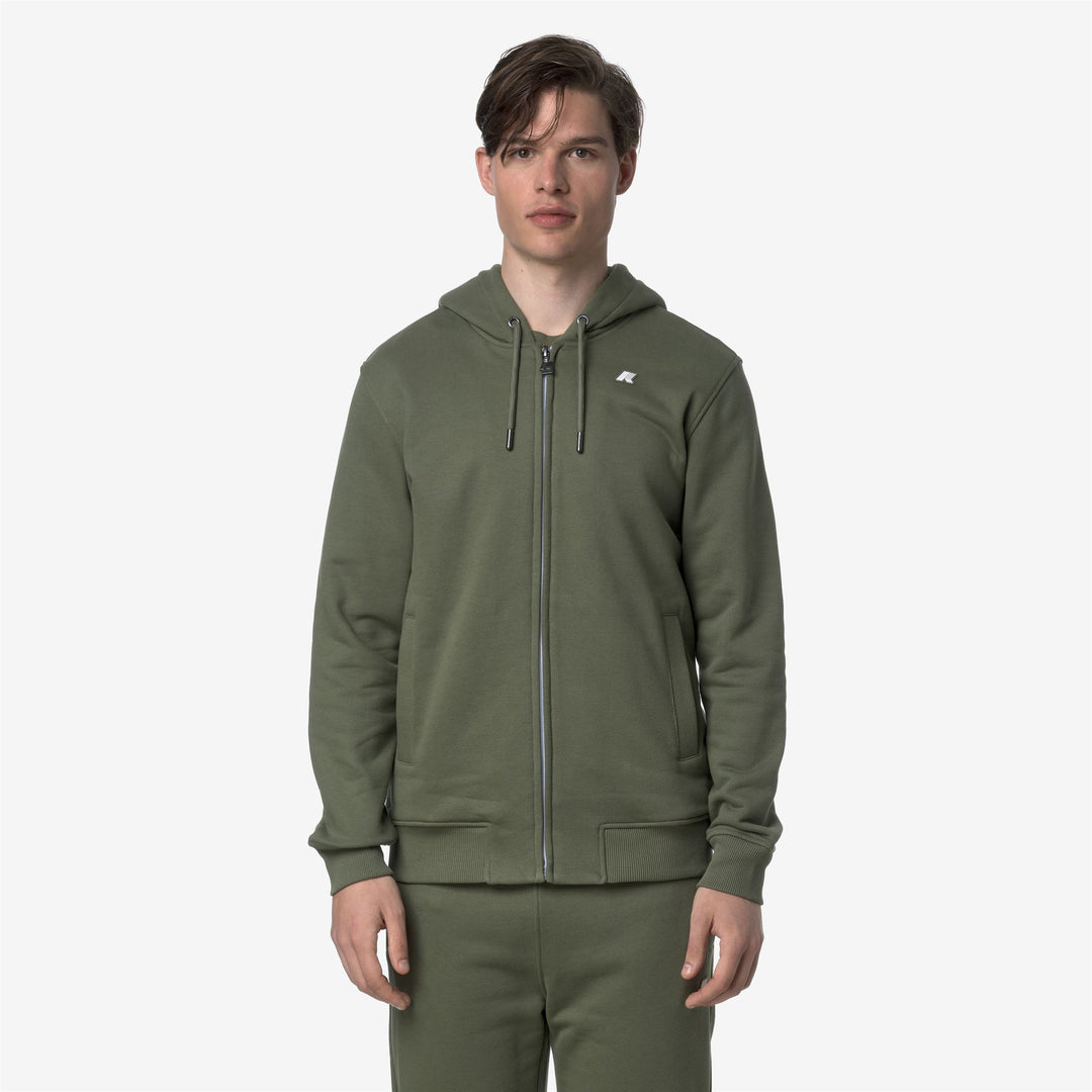 Lichen Green Men's Casual Fleece Hoodie with Adjustable Hood 01