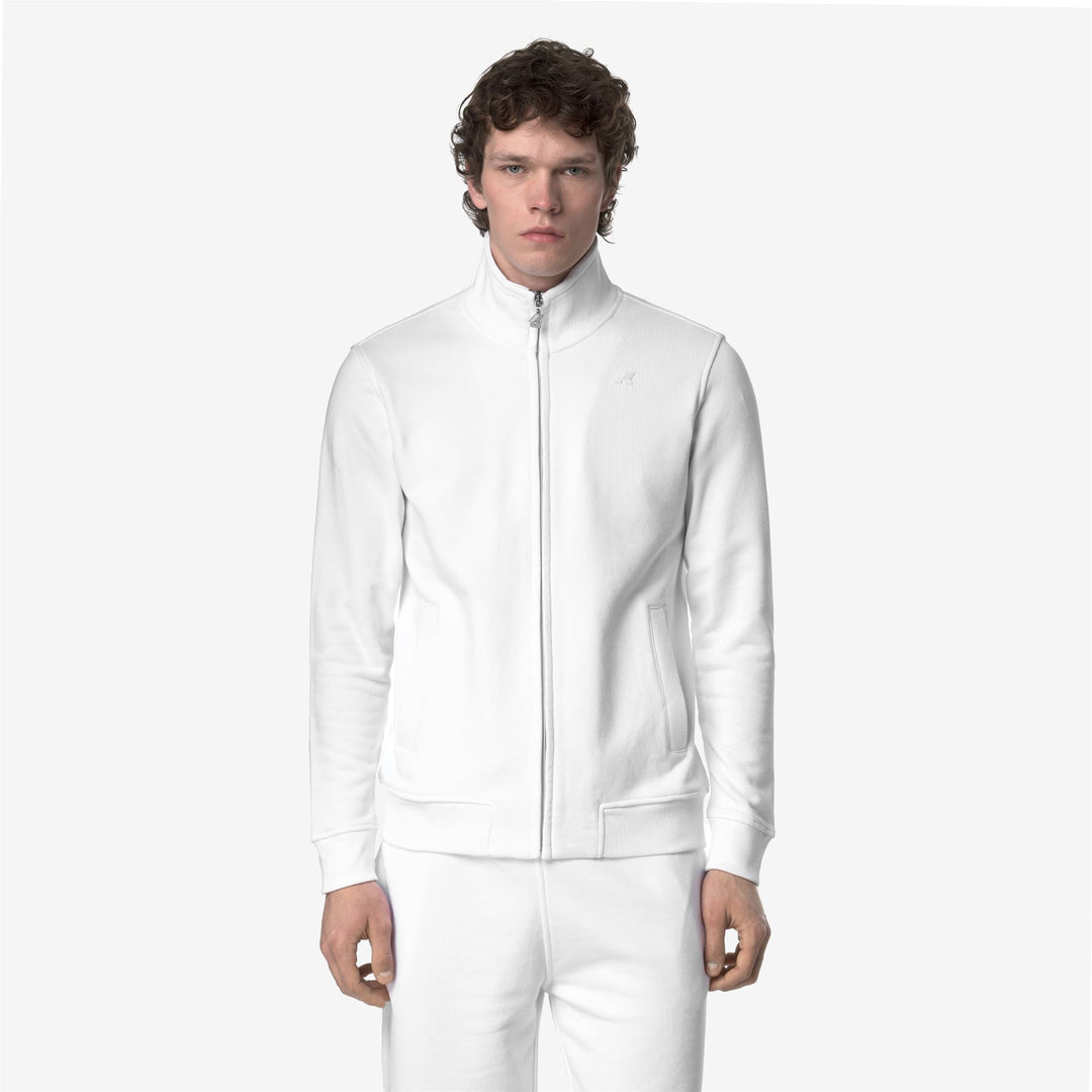 Grey White Men's Casual Fleece Jacket with High Collar and Pockets main