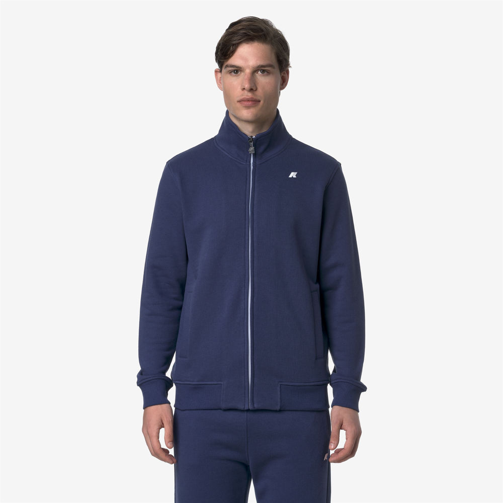 Cobalt blue Men's Casual Fleece Jacket with High Collar and Pockets 02