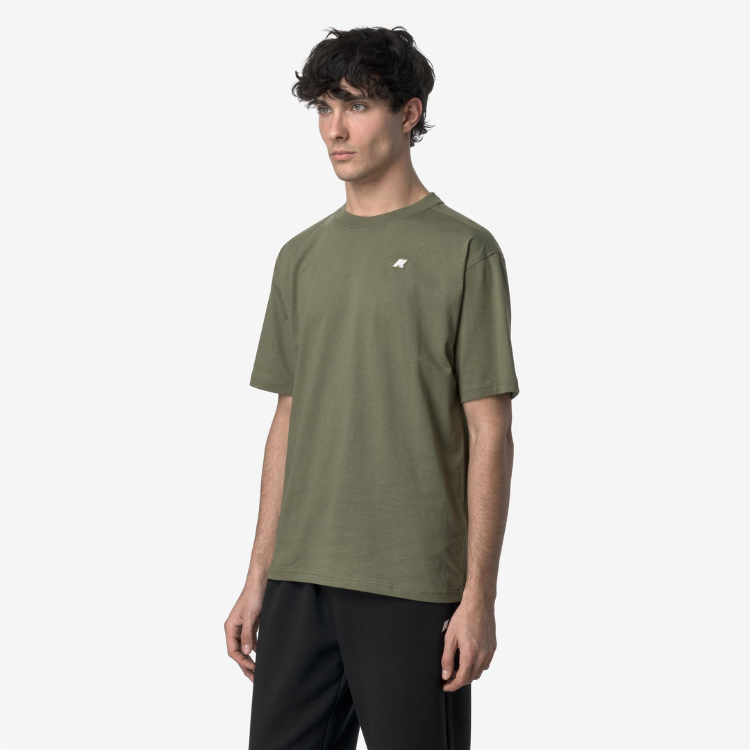 T-Shirt Casual in Cotone Verde Lichene con Collo Girocollo Uomo main