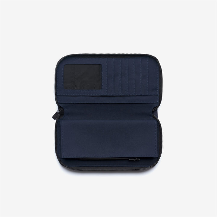 Portafoglio da donna blu con cerniera, scomparti per carte e monete 3