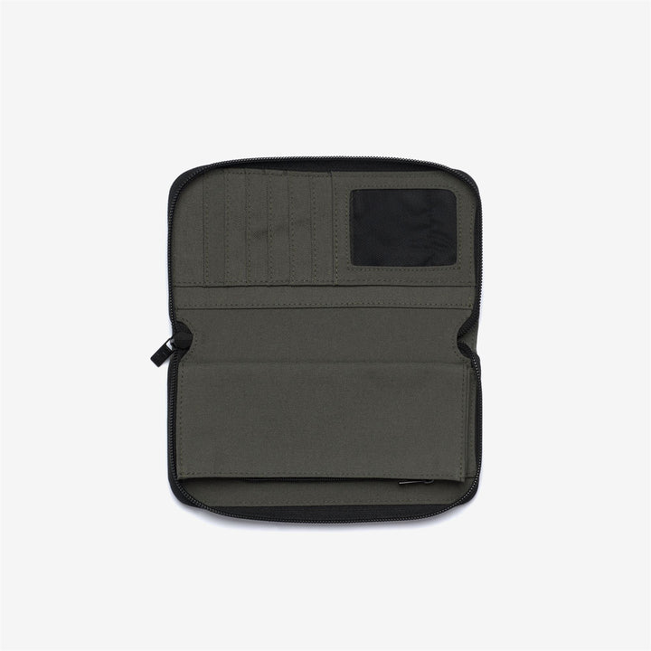 Portafoglio grande con cerniera e scomparti per carte da donna, verde e nero 3