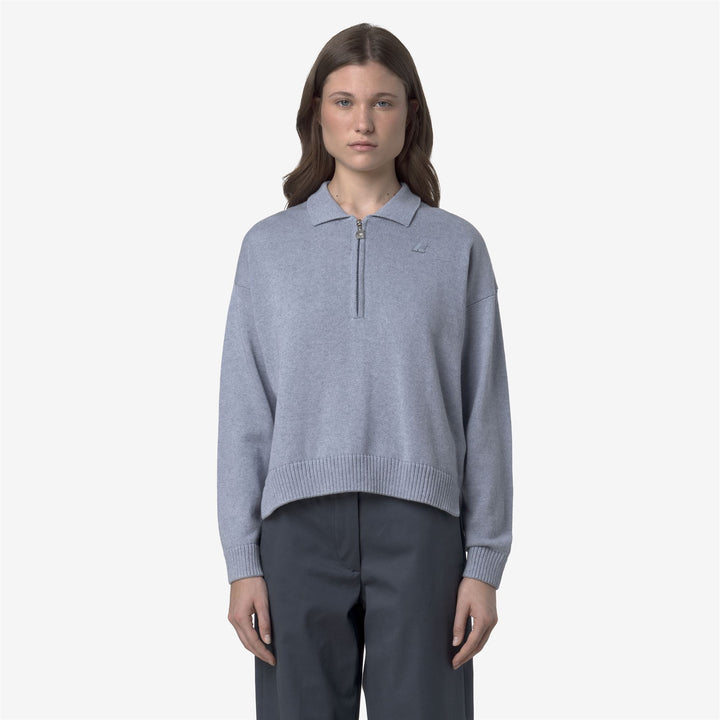 Jersey de algodón y cachemir azul celeste para mujer con cuello polo 3