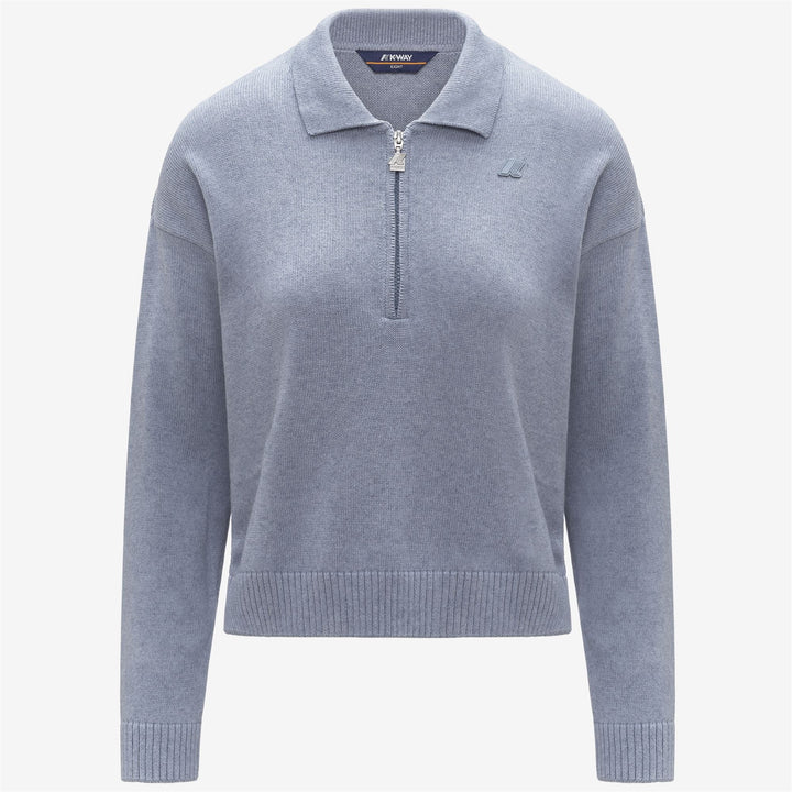 Jersey de algodón y cachemir azul celeste para mujer con cuello polo 1