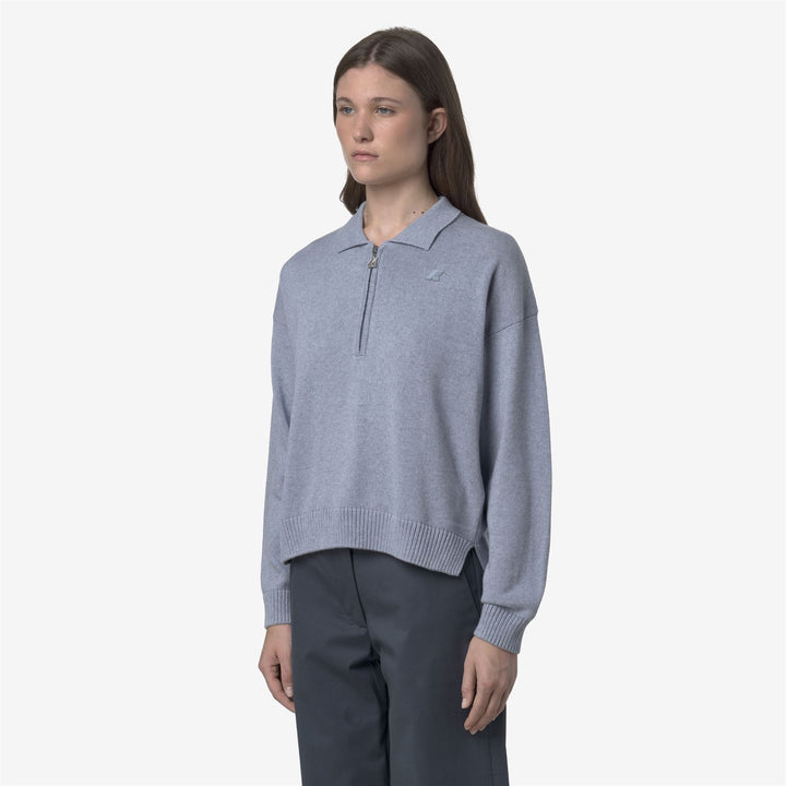 Jersey de algodón y cachemir azul celeste para mujer con cuello polo 4