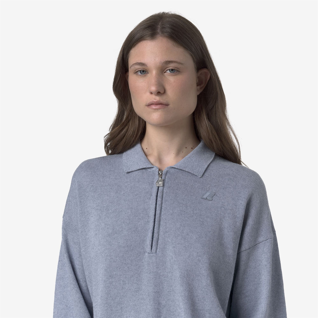 Jersey de algodón y cachemir azul celeste para mujer con cuello polo main