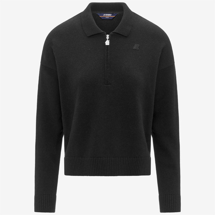 Jersey negro de cachemira y algodón para mujer con cuello polo 1