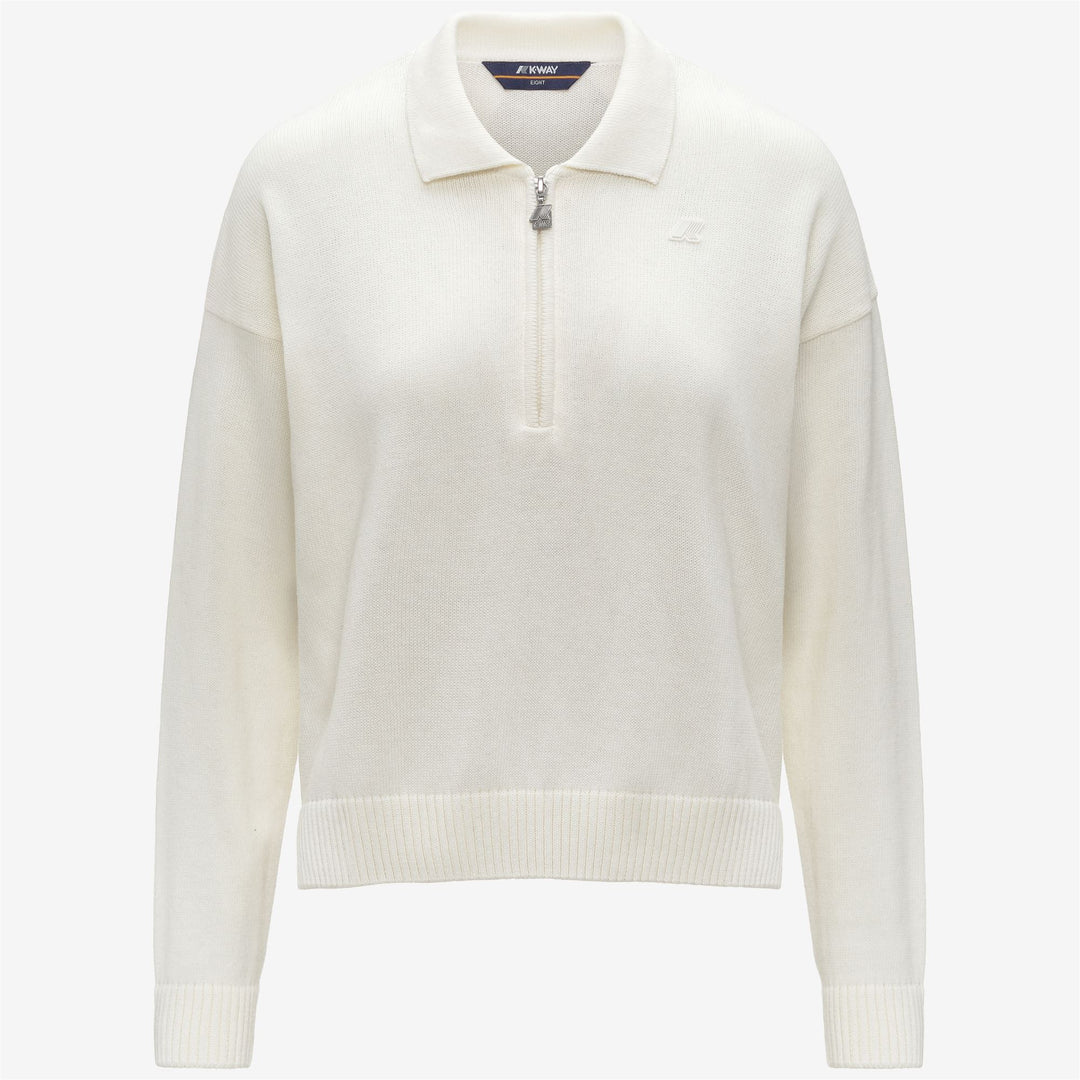 Jersey blanco de mezcla de cachemira con cuello polo para mujer 01