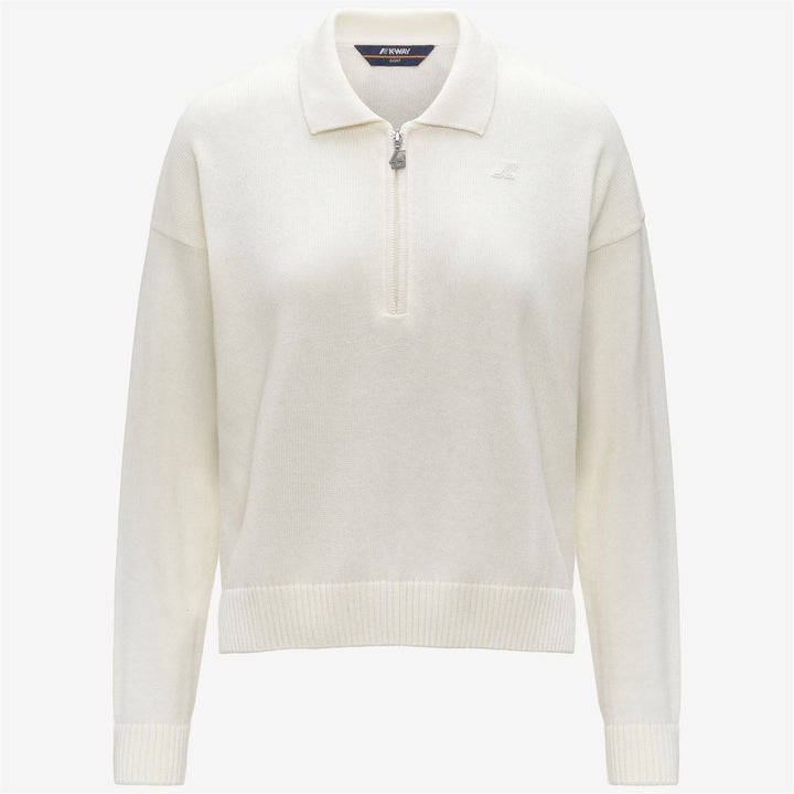 Jersey blanco de mezcla de cachemira con cuello polo para mujer 1