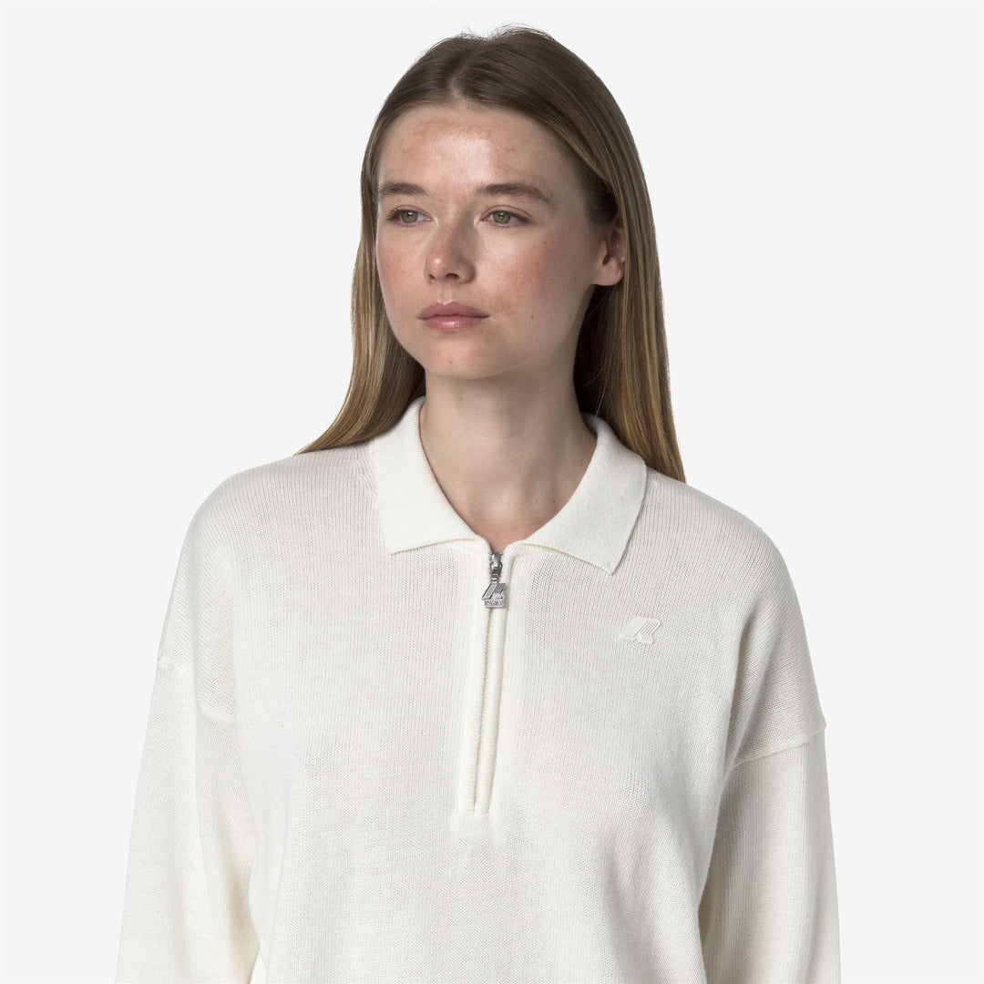 Jersey blanco de mezcla de cachemira con cuello polo para mujer main