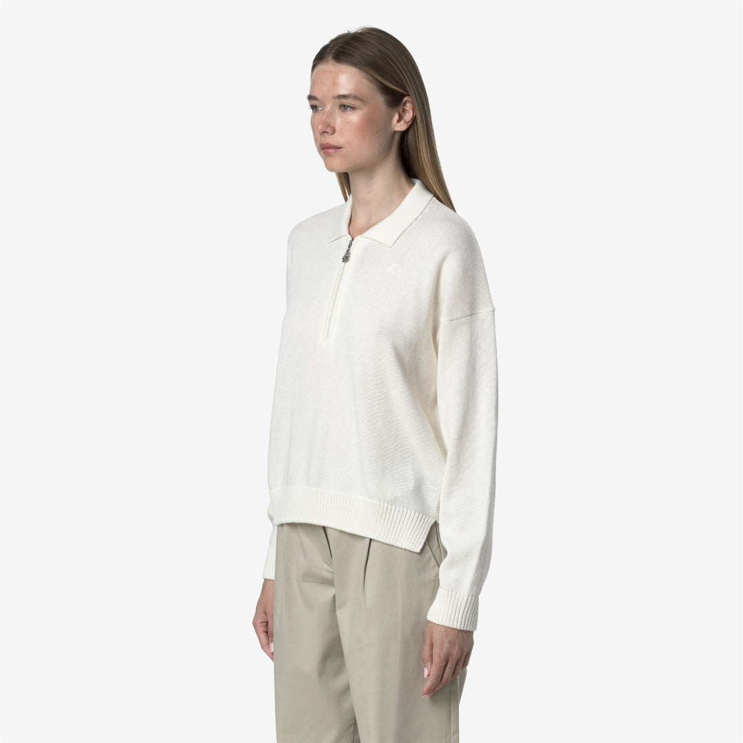 Jersey blanco de mezcla de cachemira con cuello polo para mujer main