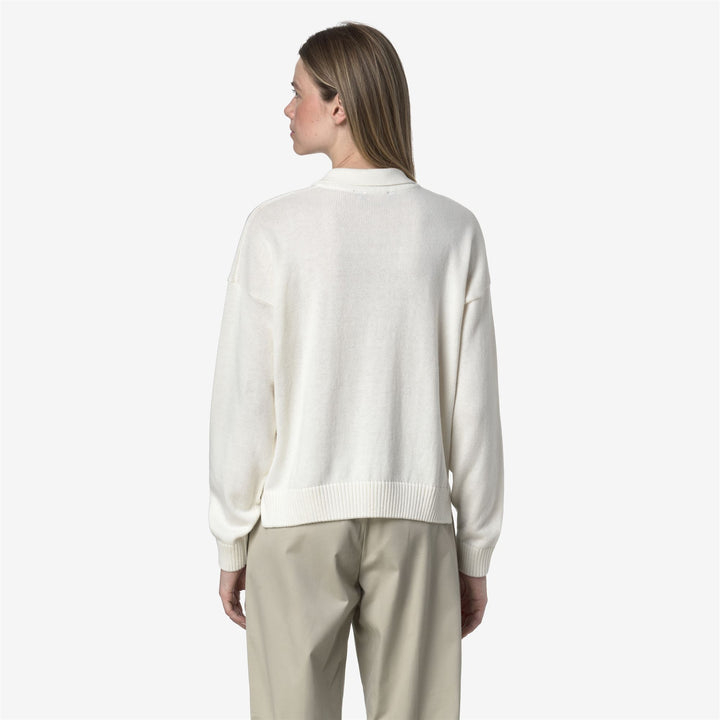 Jersey blanco de mezcla de cachemira con cuello polo para mujer 5