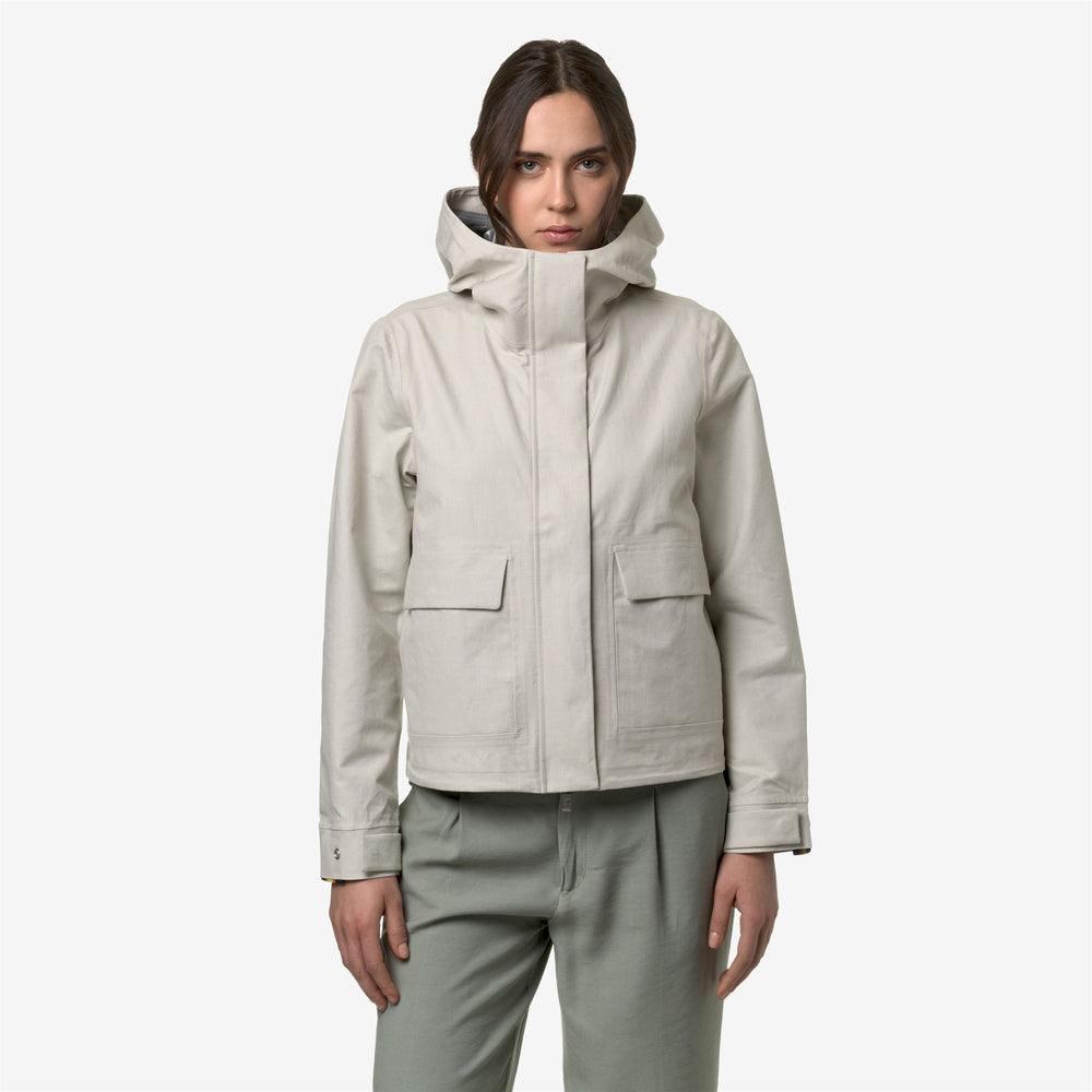 Beige Grey Women's Waterproof Short Jacket with Adjustable Features 02