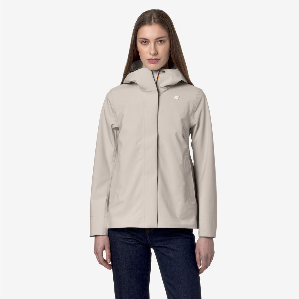 Beige Grey Women's Mid-Length Water-Resistant Jacket 02