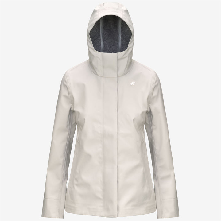 Chaqueta resistente al agua de mujer en beige y gris de media longitud 5