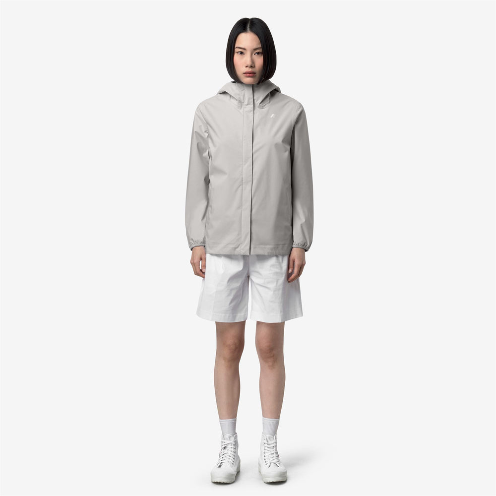 Beige Grey Women's Mid-Length Waterproof Jacket 02