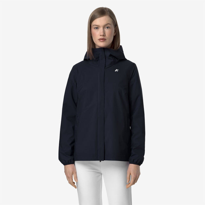 Chaqueta impermeable elástica azul para mujer para clima variable 1