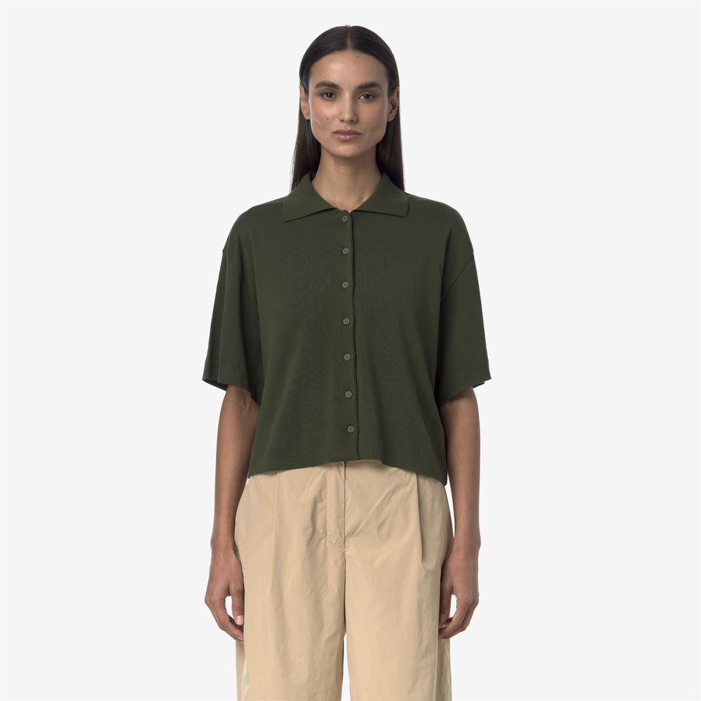 Brown green Women's Knitwear Jacket with Polo Collar 02