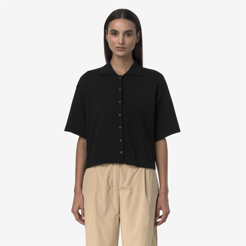 Grey Black Women's Cropped Knit Jacket with Polo Collar 02