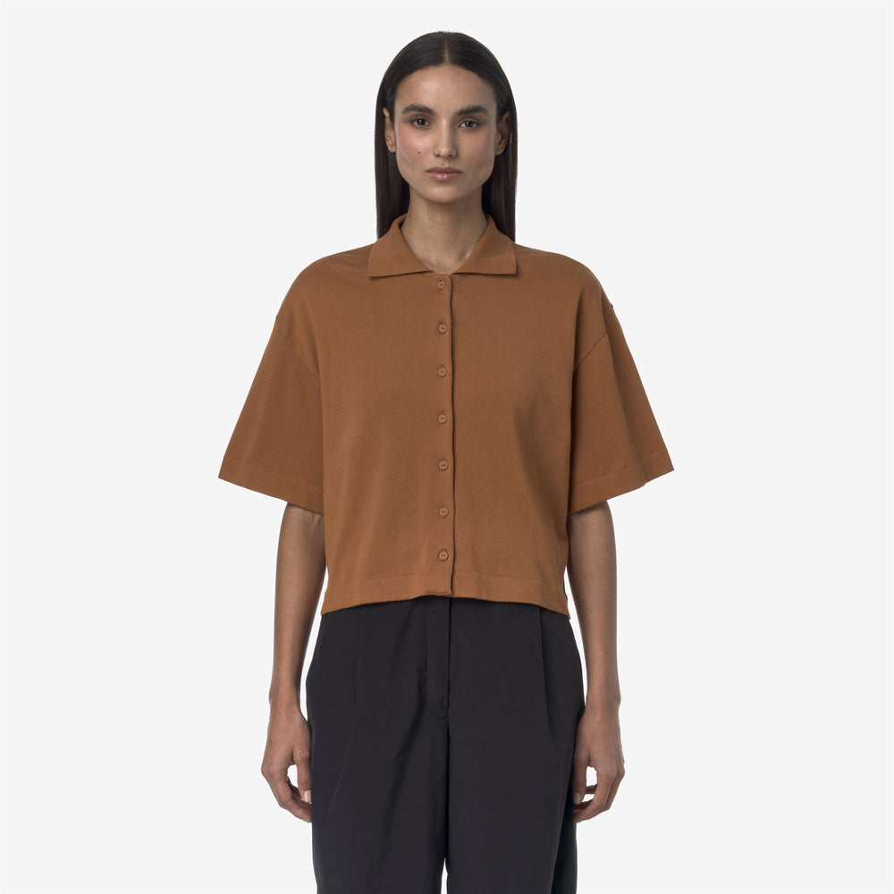 Brown Orange Women's Knitted Jacket with Polo Collar and Button Fastening 02