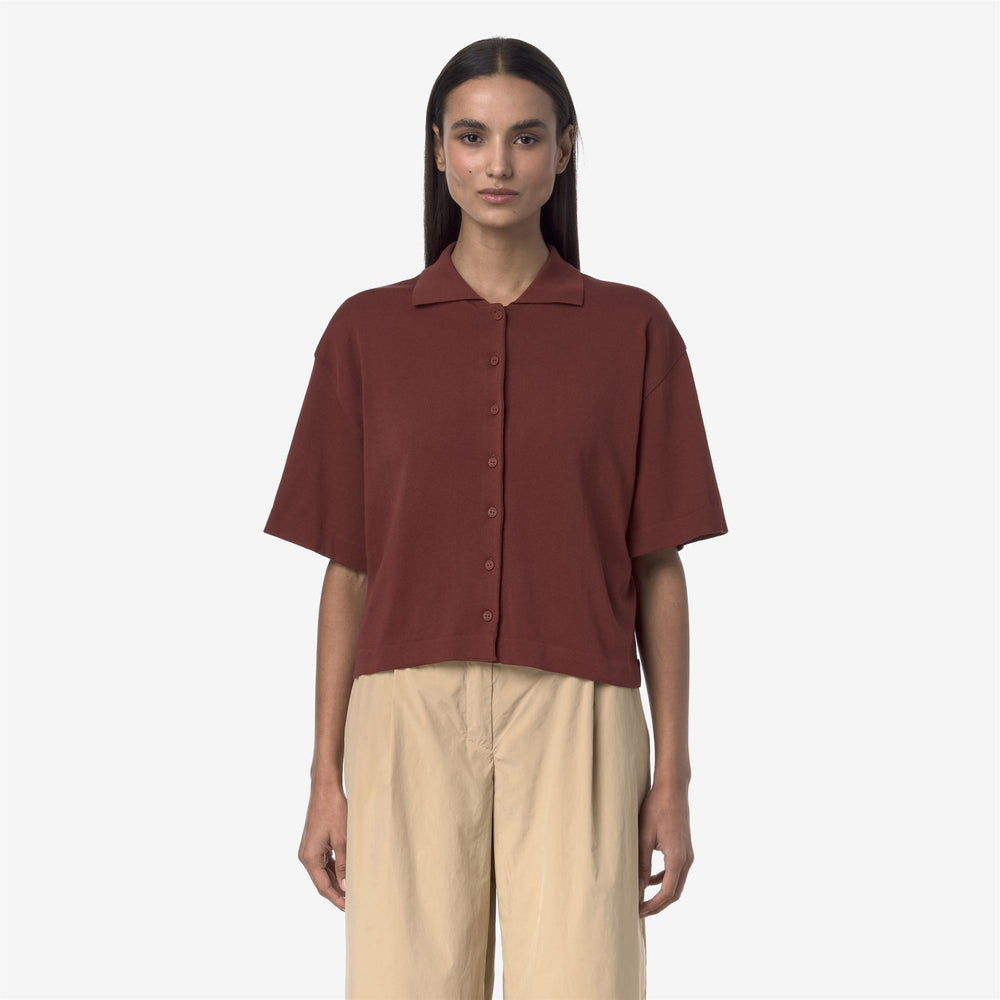 Fiery brown Women's Knit Jacket with Polo Collar and Button Fastening 02