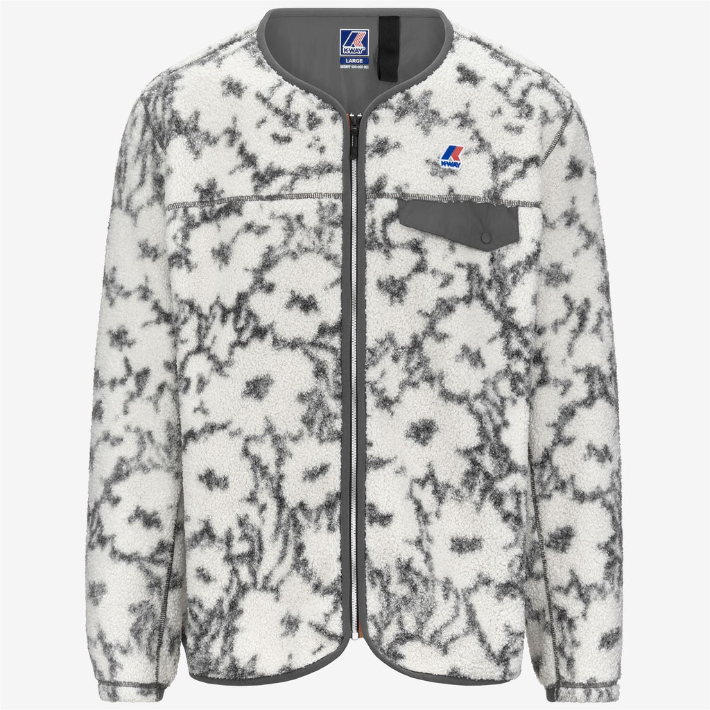 Fleece_UNISEX_ARISTIDE ORSETTO PRINT_Cardigan_Ecru-Grey Shadow Dk Flowers - Commercial 1